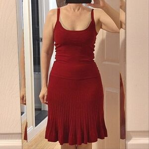 DONNA KARAN | Red Knit Top and Matching Skirt